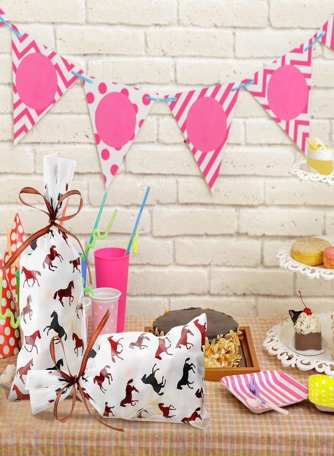 Tenare 100 Pieces Cowboy Goodie Bags Western Racing Horse Cellophane Bags Cowboy Cowgirl Party Favors with a Roll of Brown Ribbon for Candy Chocolate Snacks Cookies Themed Party Supplies - Image 5